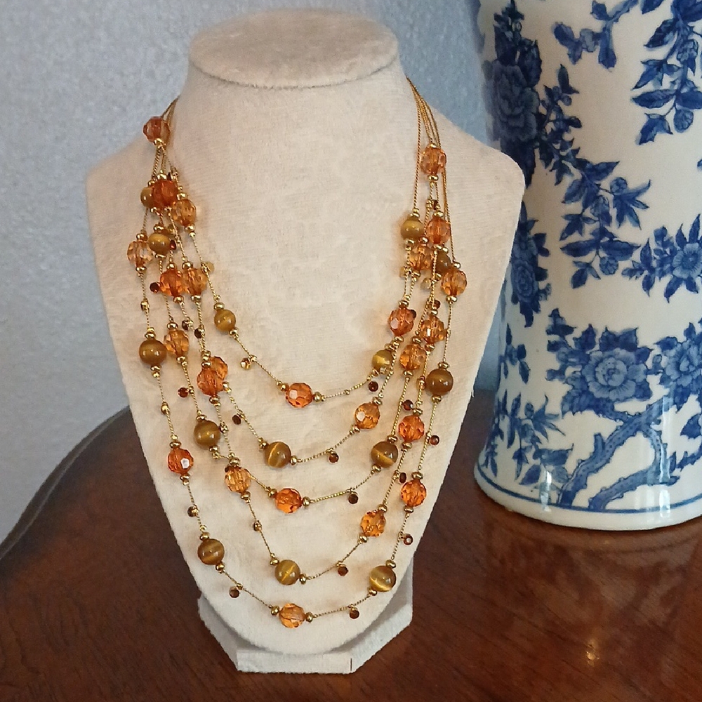 Elegant Gold and Orange Beaded Necklace